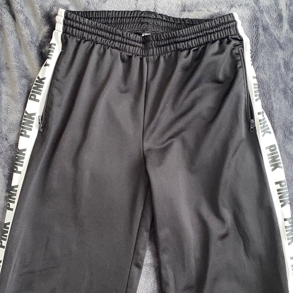 Black & white button down the leg, PINK sweatpants